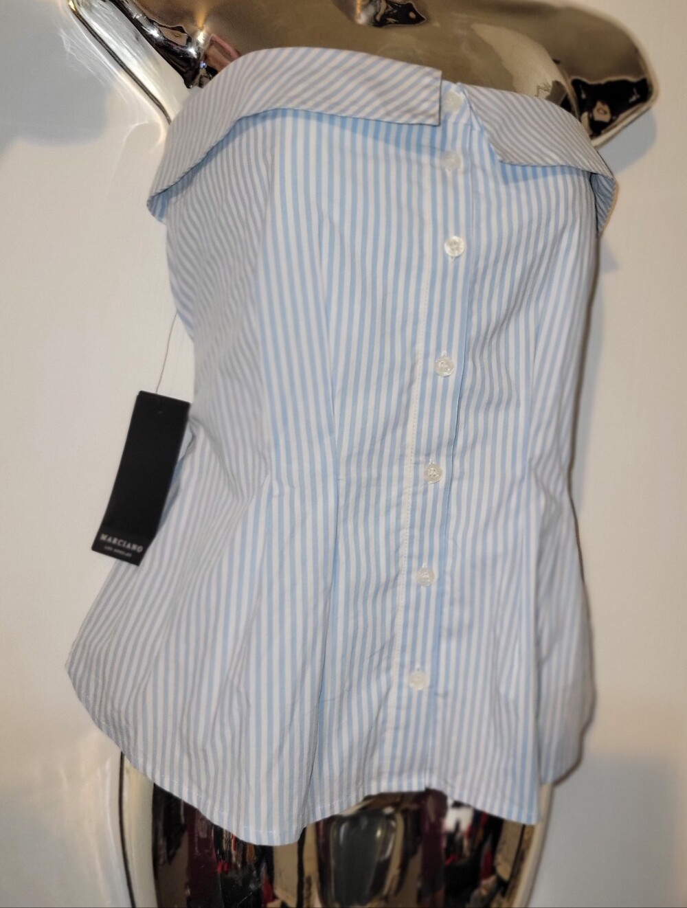 Light Blue And White Button Up Tube Top With Tie In The Back By Marciano Size XS